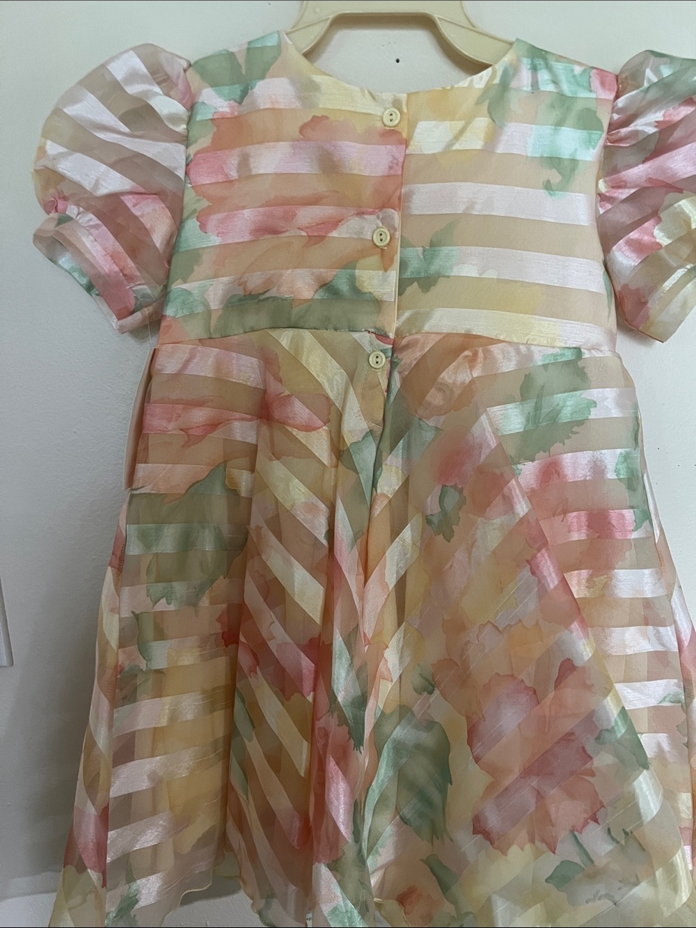 Vintage Pastel Striped Organza Bow Dress by Jessica Layne 3T - Picture 4 of 6